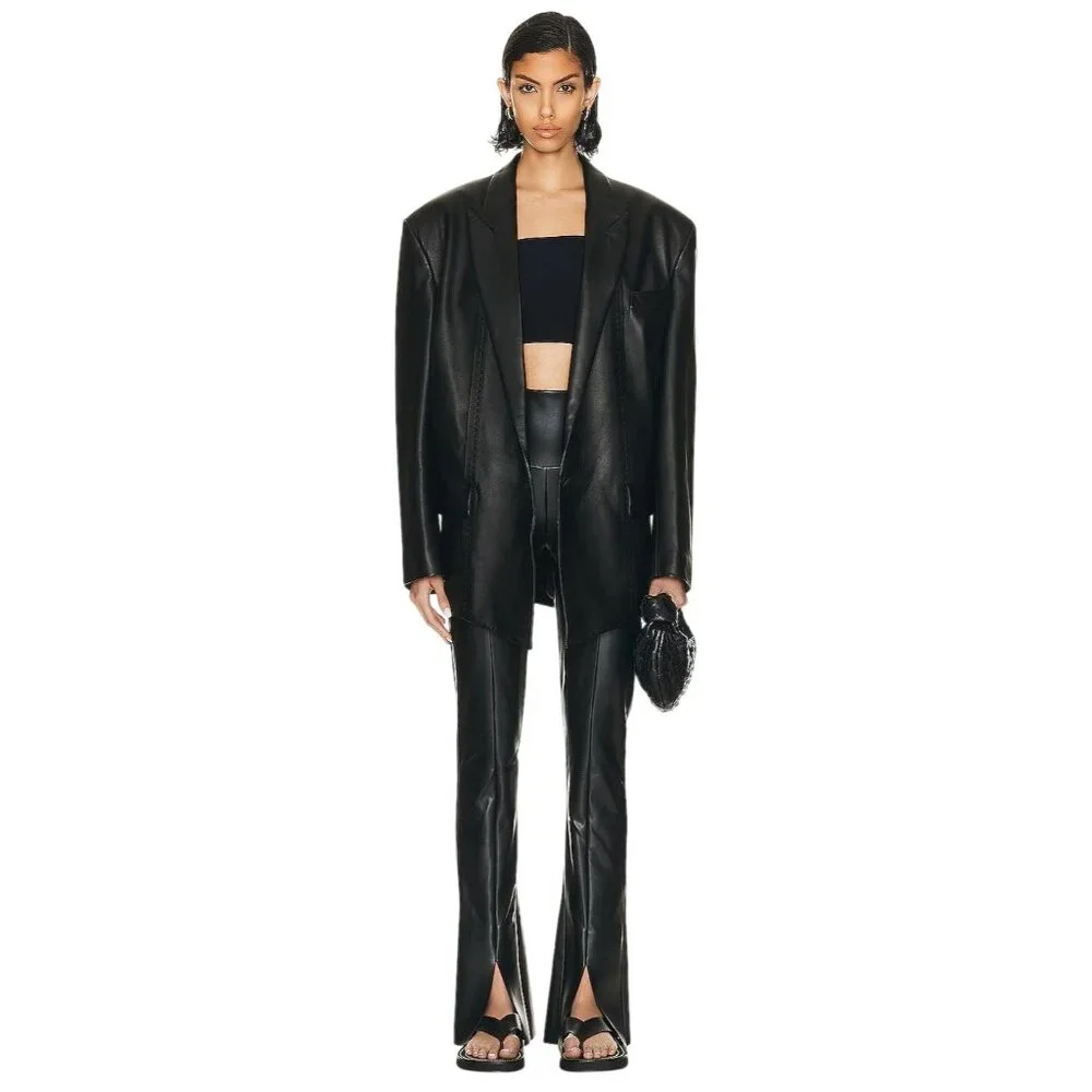 Norma Kamali Black High-Waist Faux Leather Split-Leg Leggings - Picture 4 of 16